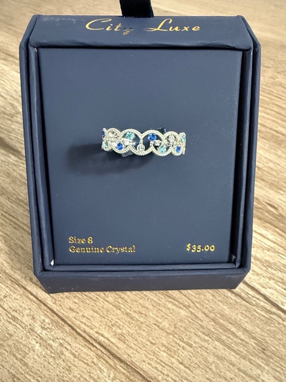 Silver Ring with Blue Crystals - Size 8, NWT